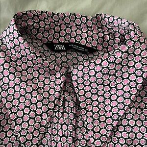 Zara Men's Black and Pink Patterned Shirt
